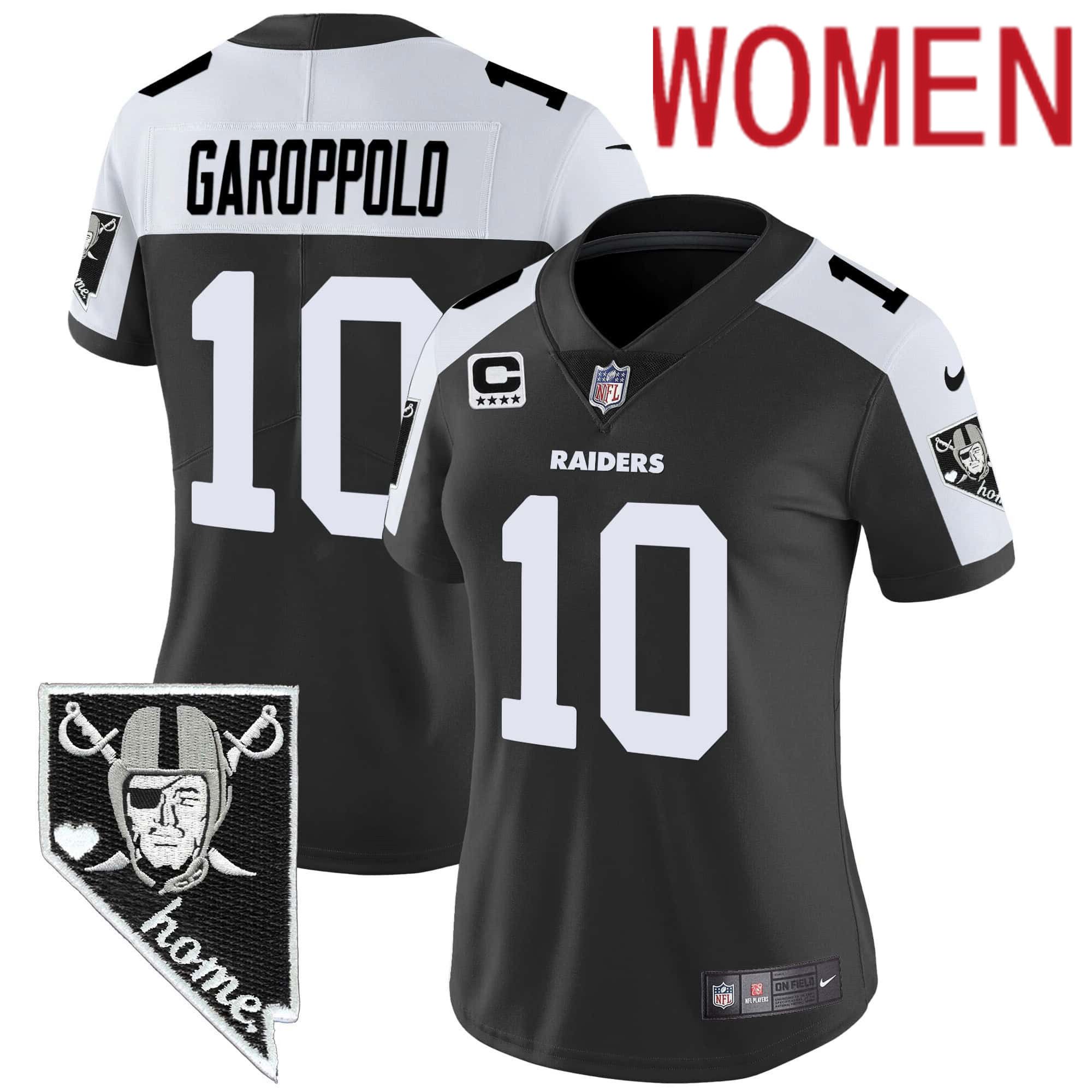 Women Oakland Raiders #10 Garoppo Black 2024 Nike Nevada Home Patch Vapor NFL Jersey